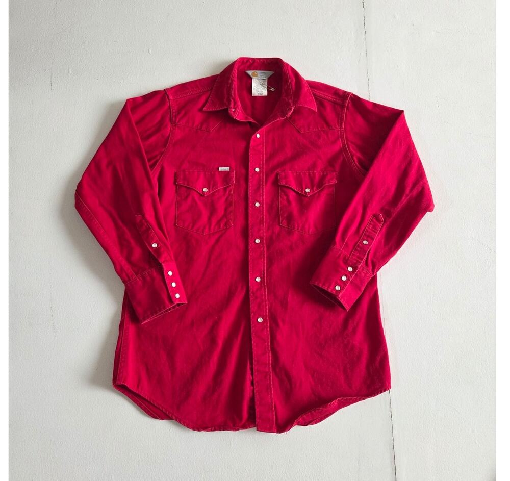 Vintage Carhartt Brush Popper Western Pearl Snap Shirt USA Union Made 16.5x34